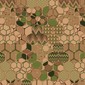 Camouflage hexagons trio, vertical small scale