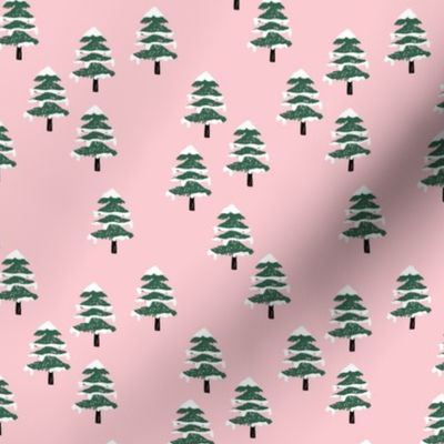 Woodland forest adventures snow winter wonderlands Christmas trees pine trees woods pink emerald SMALL