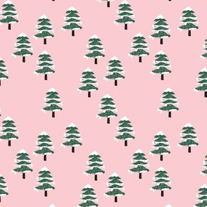 Woodland forest adventures snow winter wonderlands Christmas trees pine trees woods pink emerald SMALL