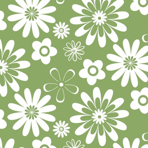 Moss Green Large Scale Geometric Floral