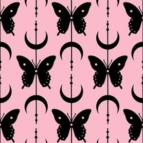 Witchy Moth and Crescent Moons Pink and Black | Minimalist 