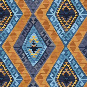 Kilim - Indigo and Gold - Large Scale