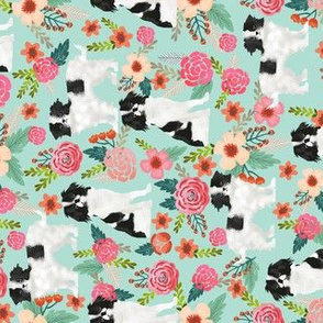 japanese chin dog japanese spaniel cute florals les fleurs fabric mint dog fabric with flowers cute dog design japanese lap dog toy breed fabric