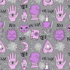 SMALL - Ouija cute halloween pattern october fall themed fabric print grey purple by andrea lauren