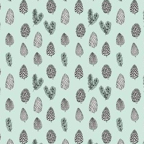 TINY - Pinecone nature forest fabric pattern // pastel mint pinecones by andrea lauren