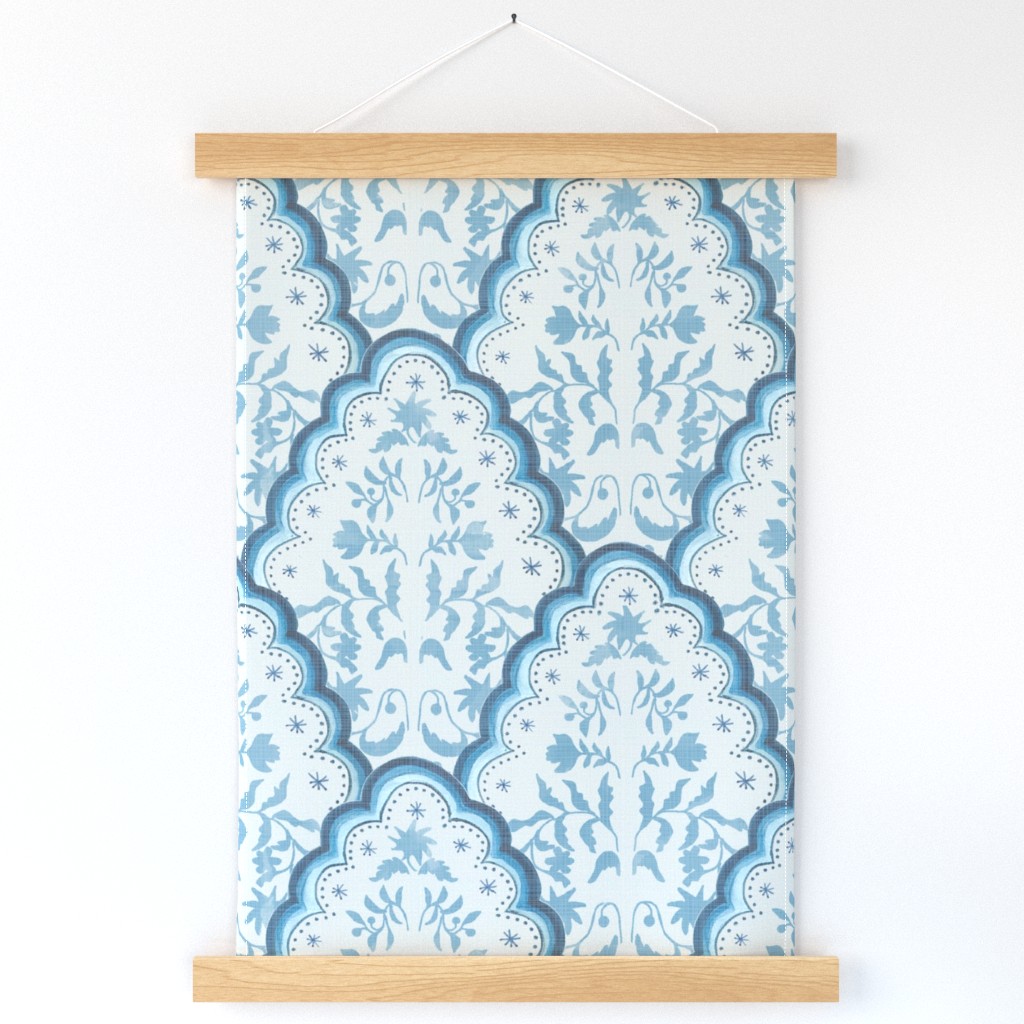 Large BLUE SCALLOPED EDGES PAISLEY TEXTURE