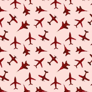 Cranberry airplanes on coral • smaller scale • watercolor