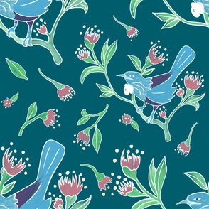 Tui birds in teal