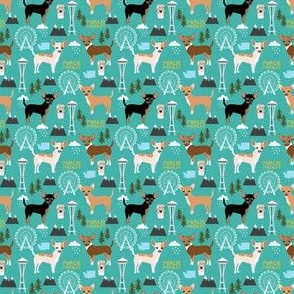 TINY - Chihuahua Seattle dog breed fabric pattern turquoise