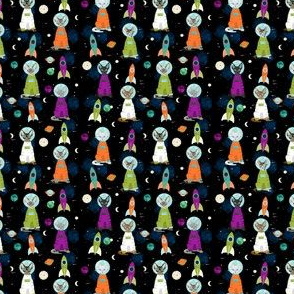 TINY - devon rex cat breed fabric space ship outer space catstronauts green purple