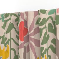 Eden Floral Botanical Tropical Abstract Garden with Retro Palm Trees Flowers Sun - LARGE Scale REPEAT Pink Orange Blue Green Gray - UnBlink Studio Jackie Tahara