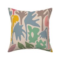 Eden Floral Botanical Tropical Abstract Garden with Retro Palm Trees Flowers Sun - LARGE Scale REPEAT Pink Orange Blue Green Gray - UnBlink Studio Jackie Tahara