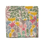 Eden Floral Botanical Tropical Abstract Garden with Retro Palm Trees Flowers Sun - LARGE Scale REPEAT Pink Orange Blue Green Gray - UnBlink Studio Jackie Tahara