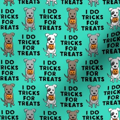 (small scale) I do tricks for treats - halloween pit bulls - teal - LAD19BS