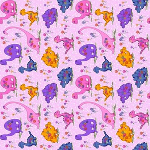 Dinos on Pink - small scale - rotated