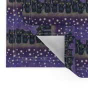 black kitty cats and stars on purple