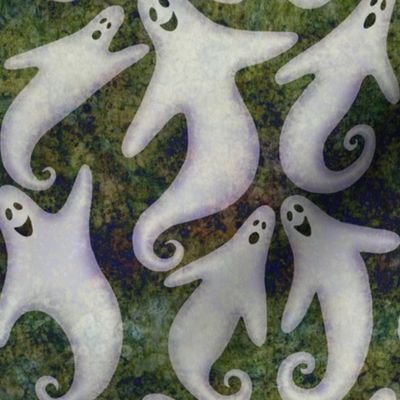 happy ghosts on psychedelic green