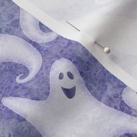 swirly happy ghosts on periwinkle