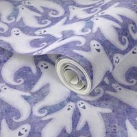 swirly happy ghosts on periwinkle