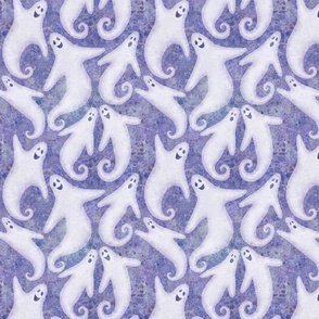 swirly happy ghosts on periwinkle
