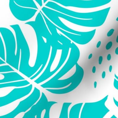 Monstera Leaves - Turquoise and White