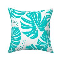 Monstera Leaves - Turquoise and White