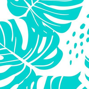 Monstera Leaves - Turquoise and White