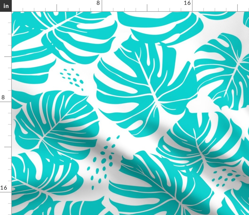 Monstera Leaves - Turquoise and White