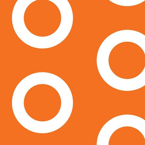 Jumbo White Circles on Orange, 70s Style Mod, Accent Wall