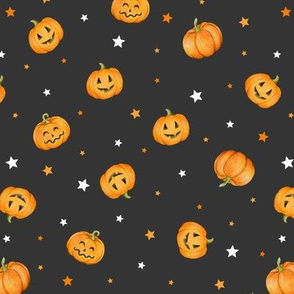 Halloween Pumpkins and Stars scattered on black night - small scale