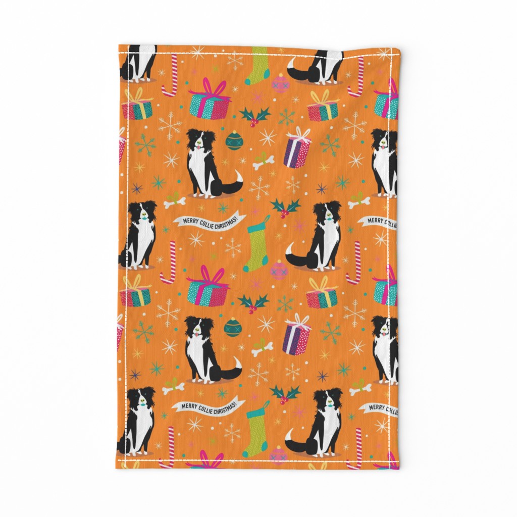 Border Collie christmas fabric orange by Mount Vic and Me