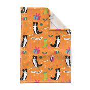 Border Collie christmas fabric orange by Mount Vic and Me