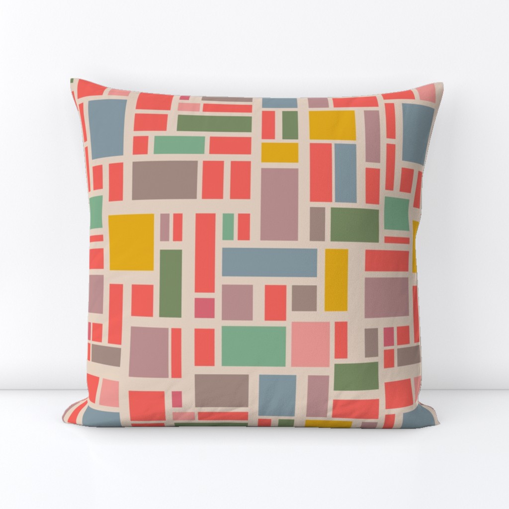 Utopia Abstract Geometric Color Block Grid in Coral Yellow Pink Blue Green Gray - MEDIUM Scale - UnBlink Studio Jackie Tahara