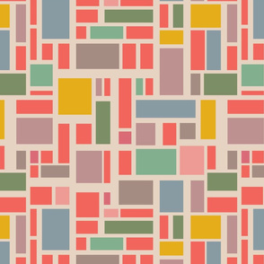 Utopia Abstract Geometric Color Block Grid in Retro Vintage Coral Yellow Pink Blue Green Gray - MEDIUM Scale - UnBlink Studio Jackie Tahara