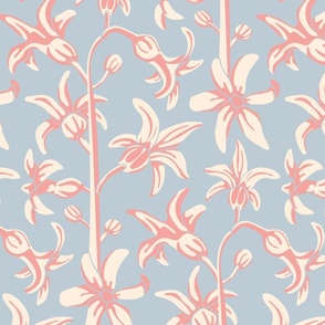 Hyacinths Romantic Cottagecore Floral Botanical in Soft Pastel Blue Pink Cream - MEDIUM Scale - UnBlink Studio Jackie Tahara