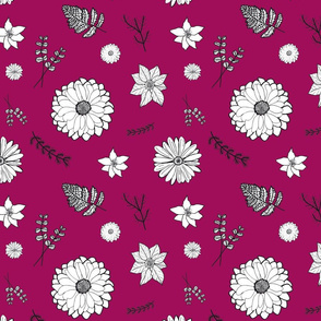 Black and white floral (purple)