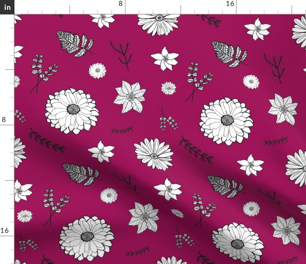 Black and white floral (purple)