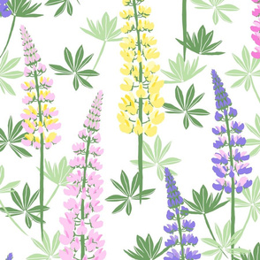 Lupine Fields - white multicolor - extra large scale