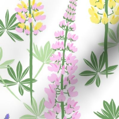 Lupine Fields - white multicolor - large scale