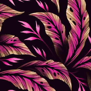 Jungle Leaves Coordinate  - Purple / Gold - LARGE