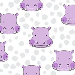 lavender hippo faces and grey polka dots