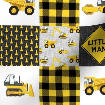 (3" small scale) Little Man - Construction Nursery Wholecloth - yellow and black plaid - LAD19BS