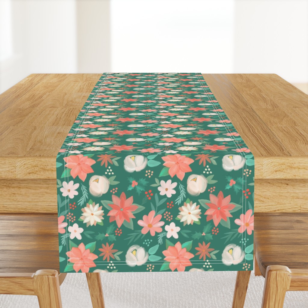 christmas - pastel florals on green