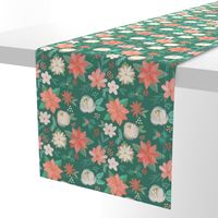 christmas - pastel florals on green