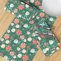 christmas - pastel florals on green