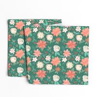 christmas - pastel florals on green