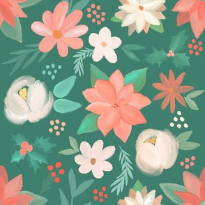 christmas - pastel florals on green
