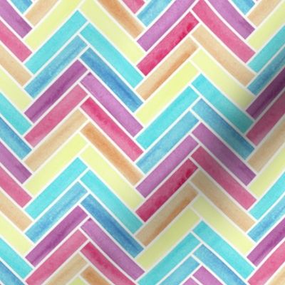 Rainbow watercolour Colour Block Herringbone Pattern