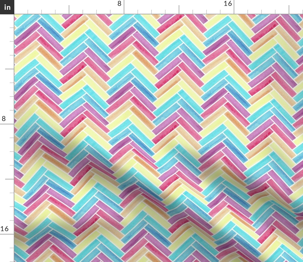 Rainbow watercolour Colour Block Herringbone Pattern