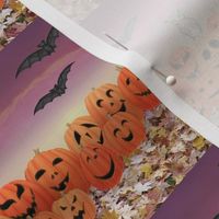 black bats, owl, orange pumpkins halloween scene